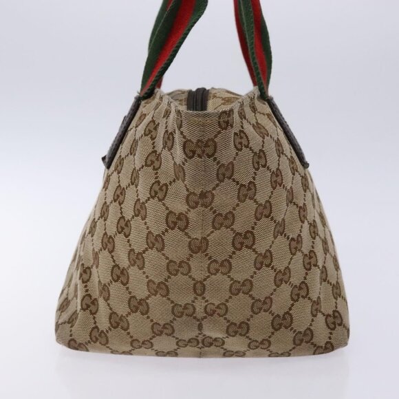 GUCCI GG Canvas Web Sherry Line Hand Bag Beige Red Green 131228 Auth 134493 - Picture 4 of 16